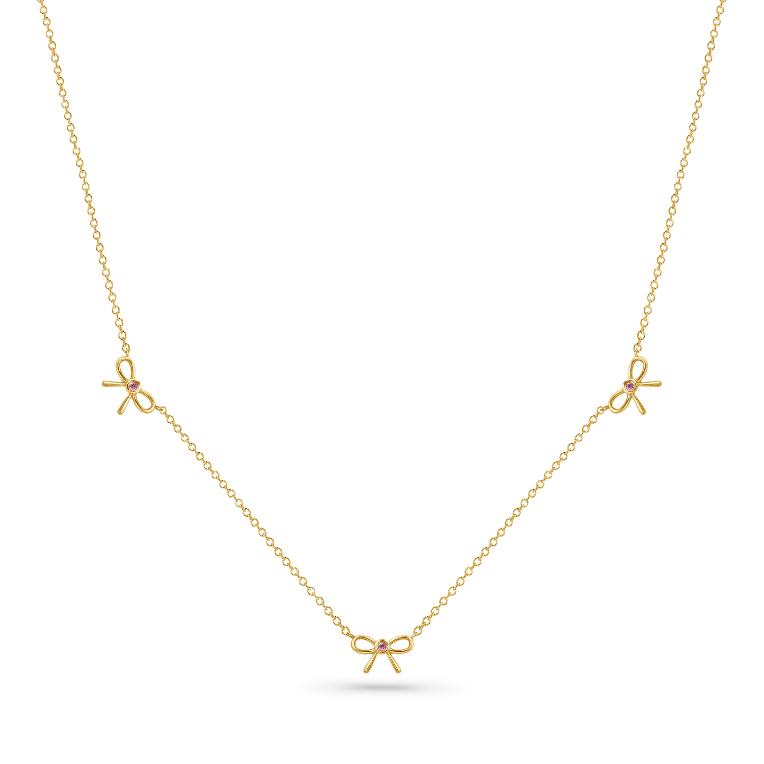 Dainty Pink Sapphire Three Bow Necklace