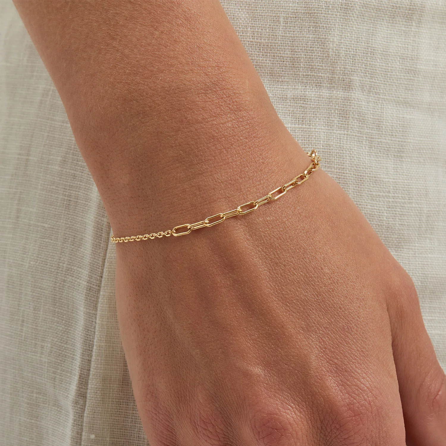 Diamond Cut Rolo & Paperclip Chain Bracelet - Image 4