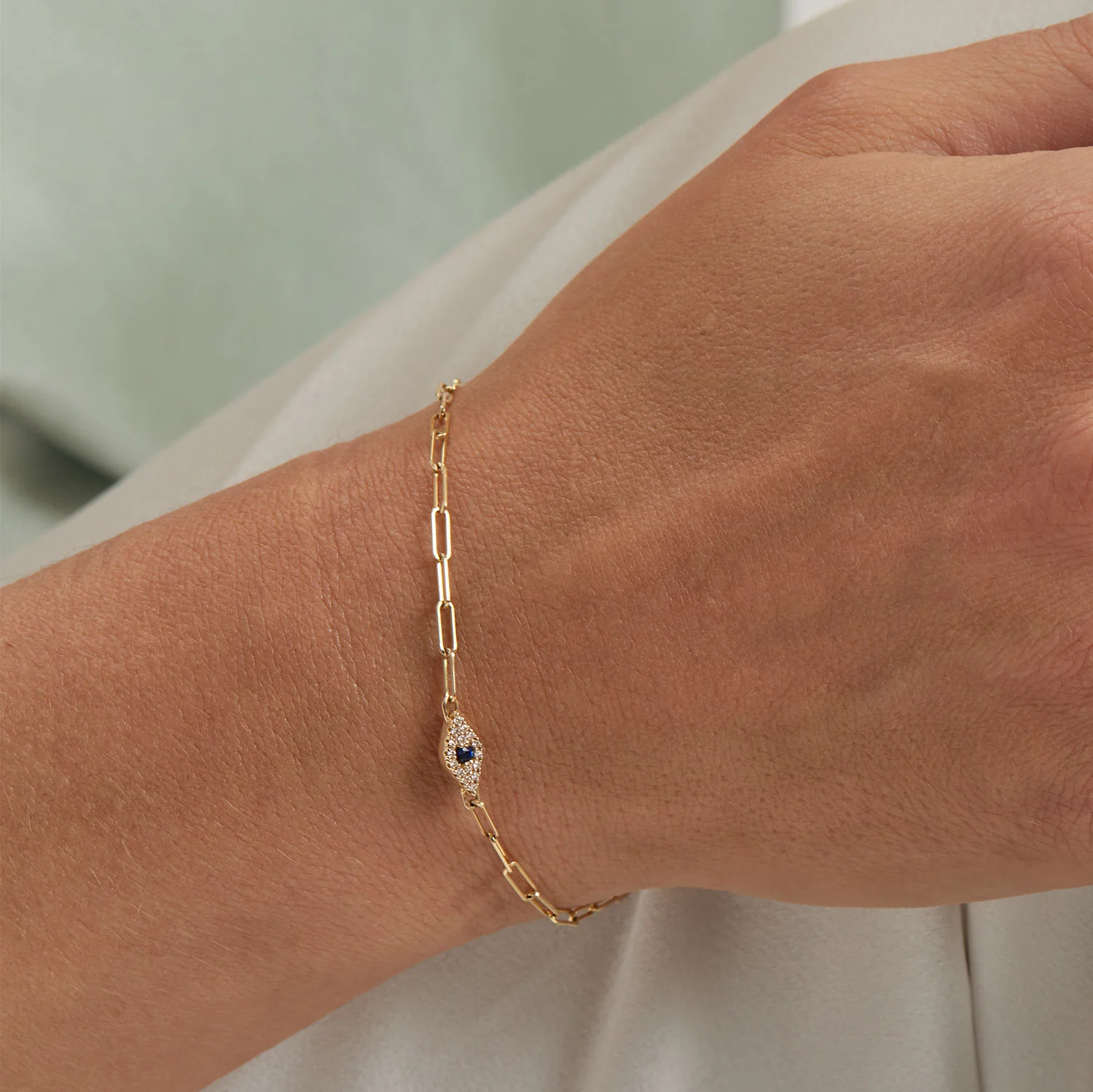 Diamond Evil Eye Paperclip Bracelet - Image 4