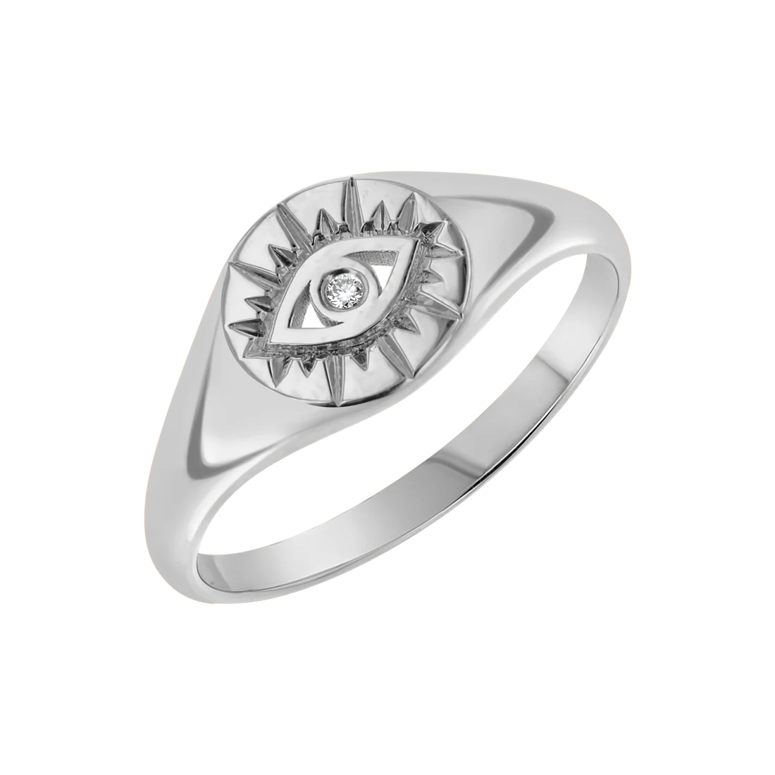 Diamond Evil Eye Round Signet Ring - Image 2