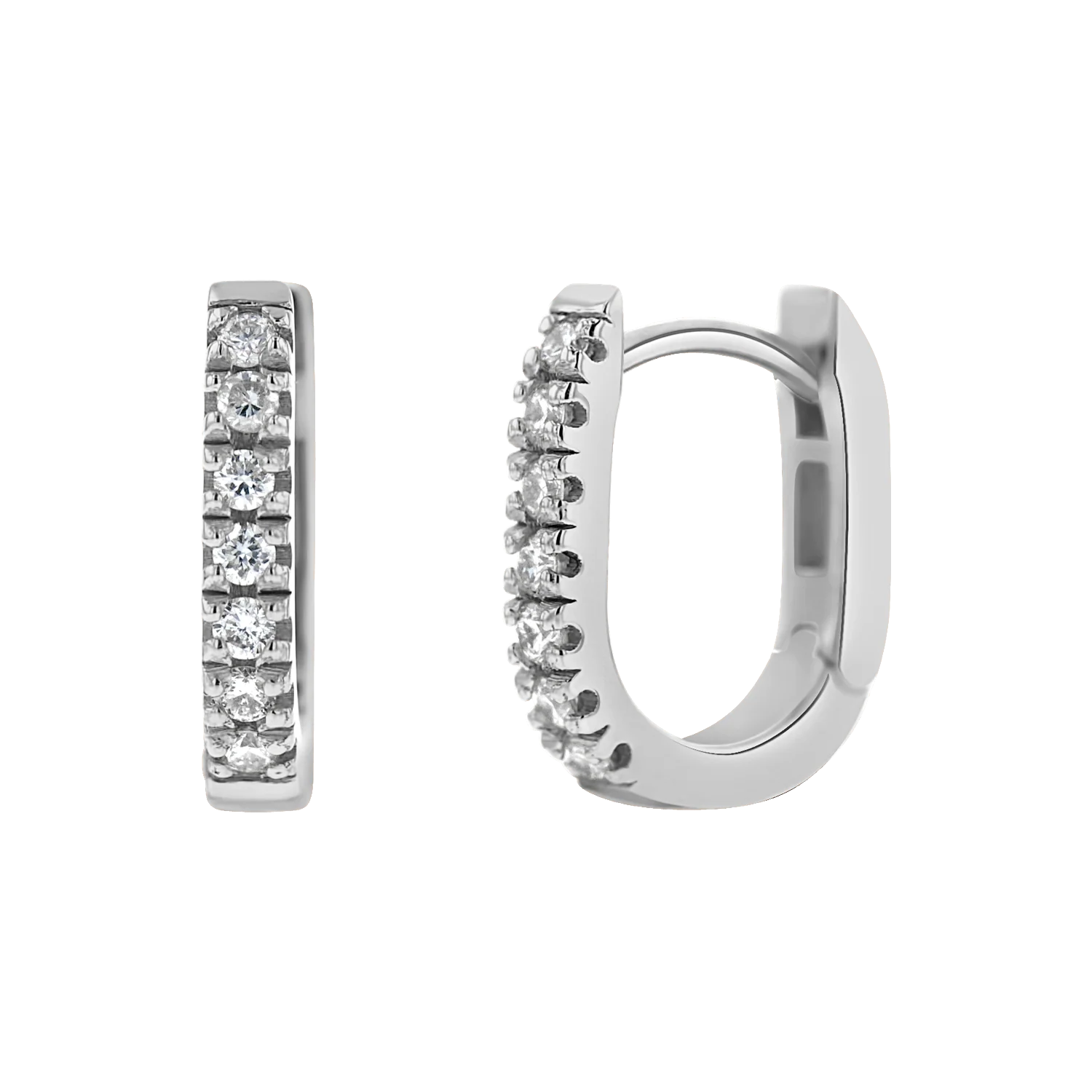Petite Diamond U-Pave Paperclip Huggie Earrings - Image 2