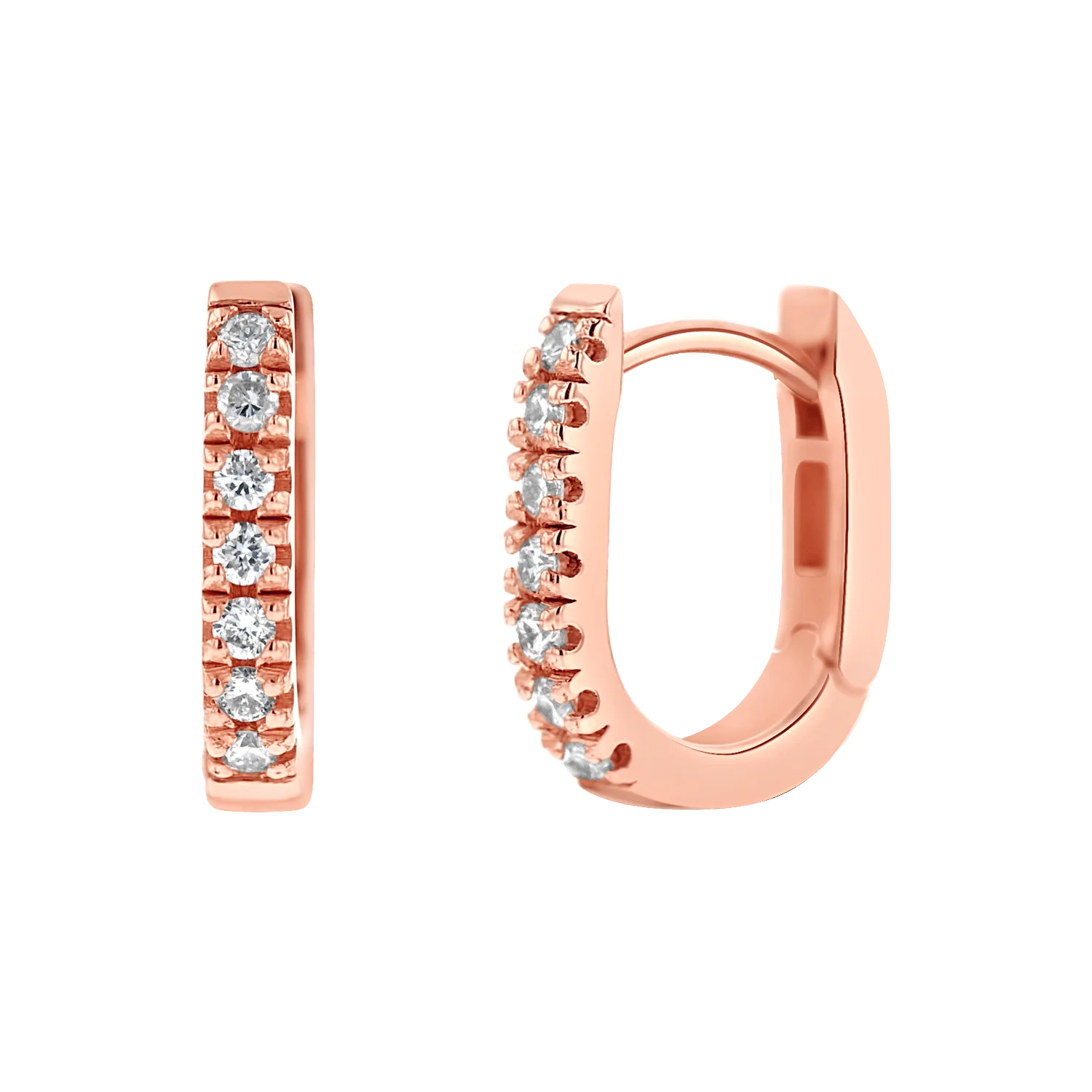 Petite Diamond U-Pave Paperclip Huggie Earrings - Image 3