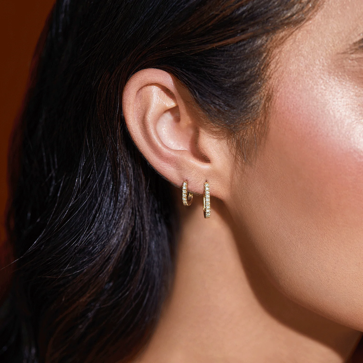 Petite Diamond U-Pave Paperclip Huggie Earrings - Image 9