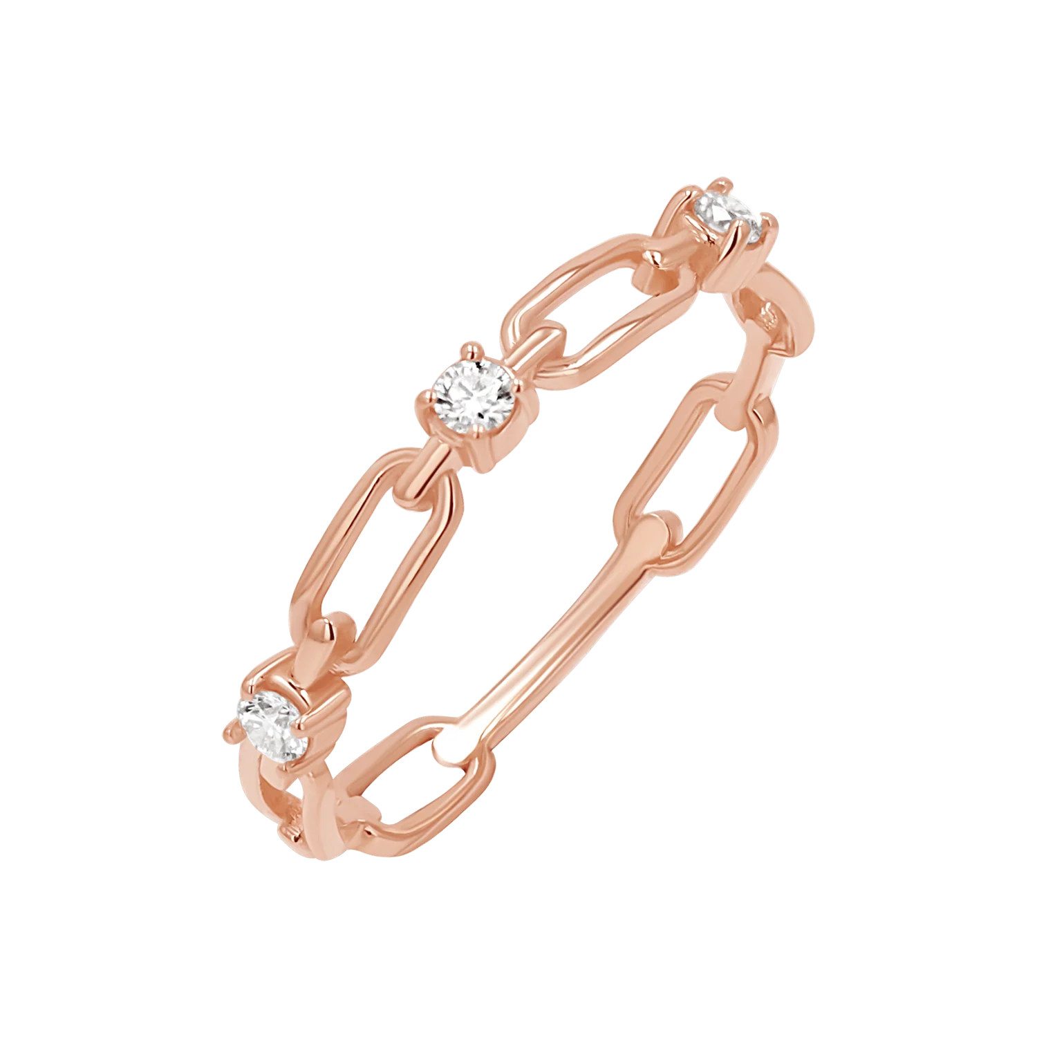 Three Diamond Paperclip Link Ring - Image 3
