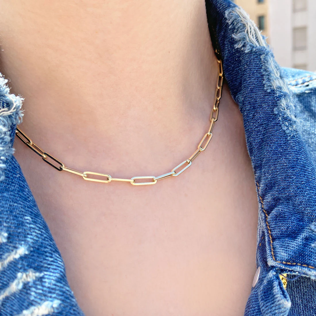 14K Paperclip Chain Necklace - Image 4